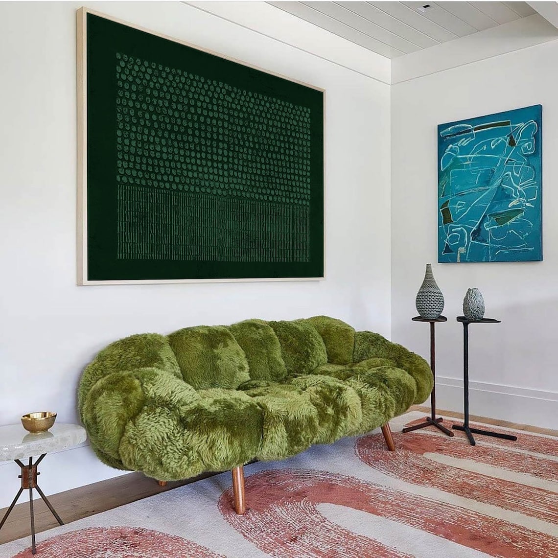 Verdant Code green abstract wall art with textured dots and lines