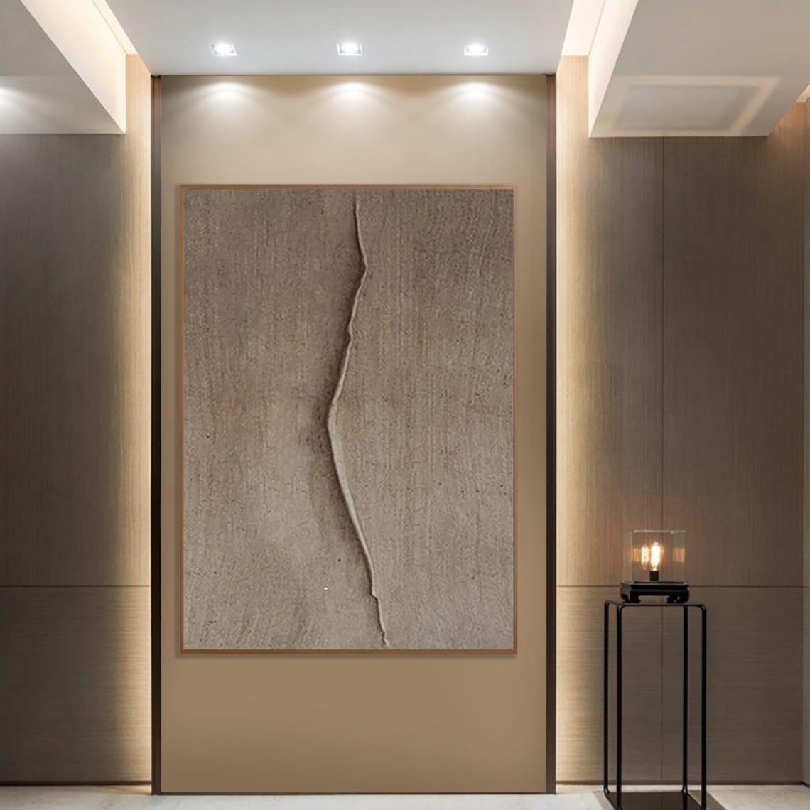 Earthen Crevice minimalist oil painting abstract art with earthy textured design