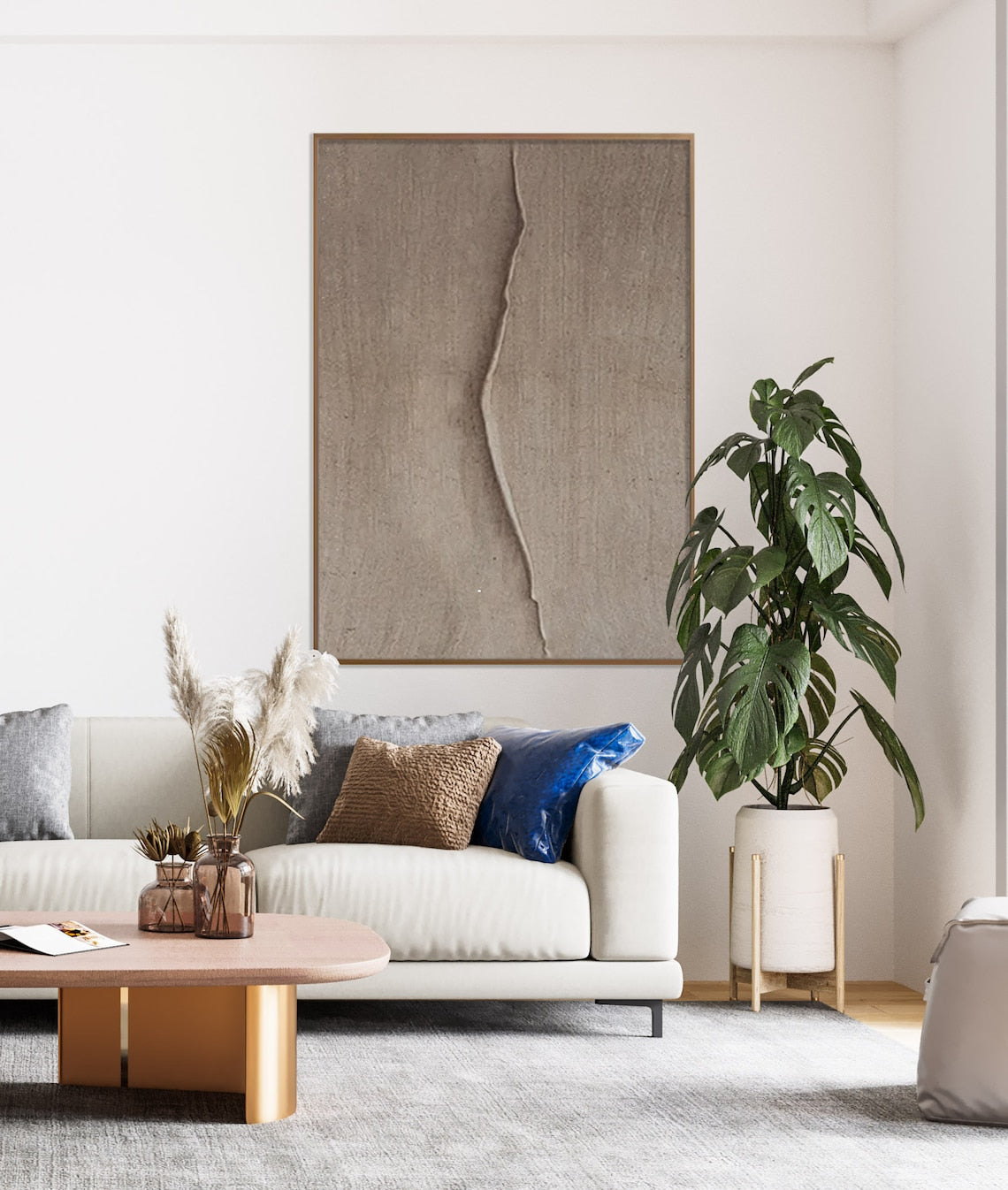 Earthen Crevice minimalist oil painting abstract art with earthy textured design