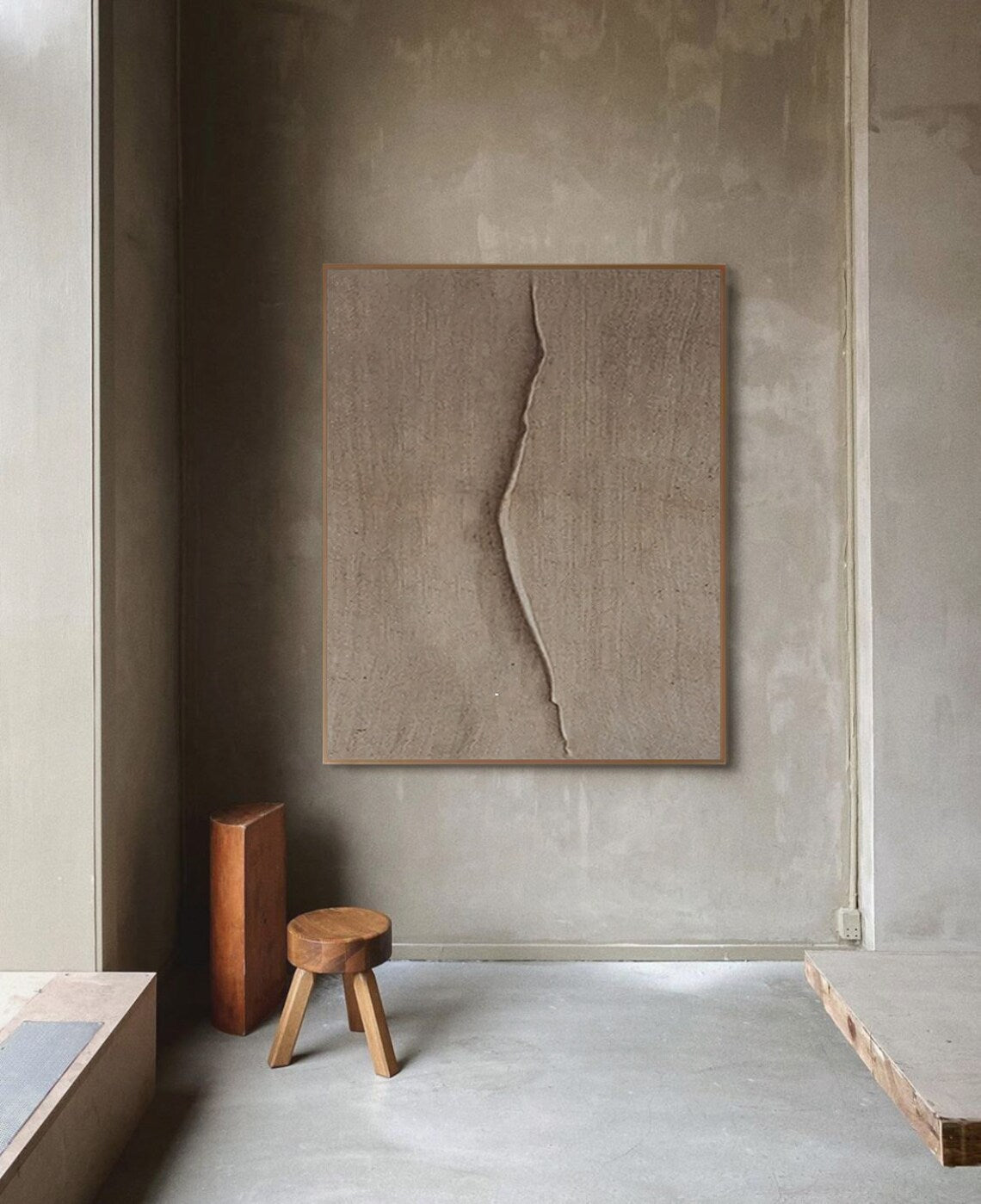 Earthen Crevice minimalist oil painting abstract art with earthy textured design