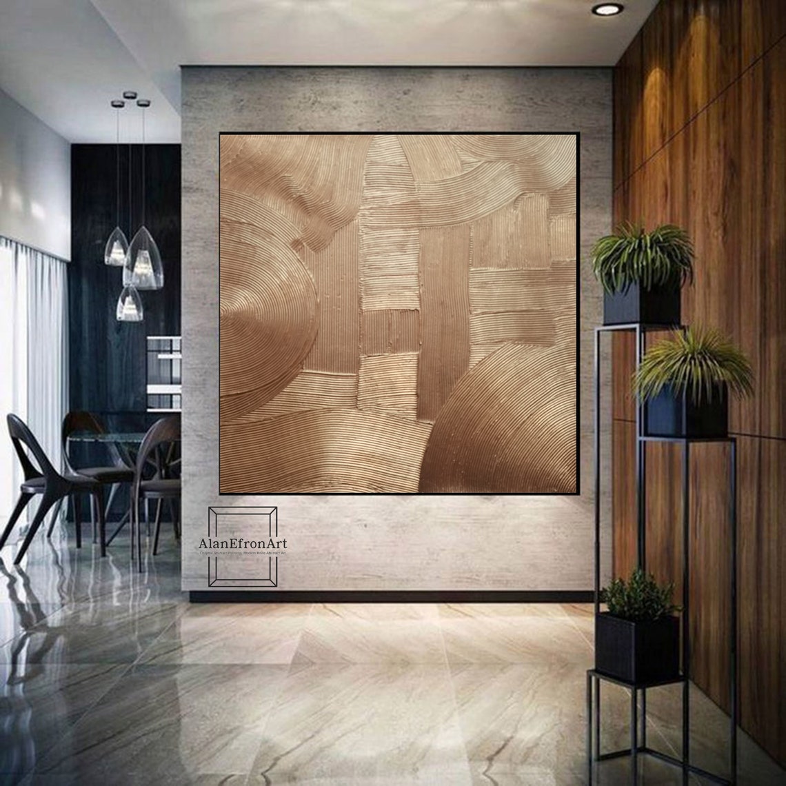 Amber Waves Canvas copper tone textured abstract wall art with curved patterns