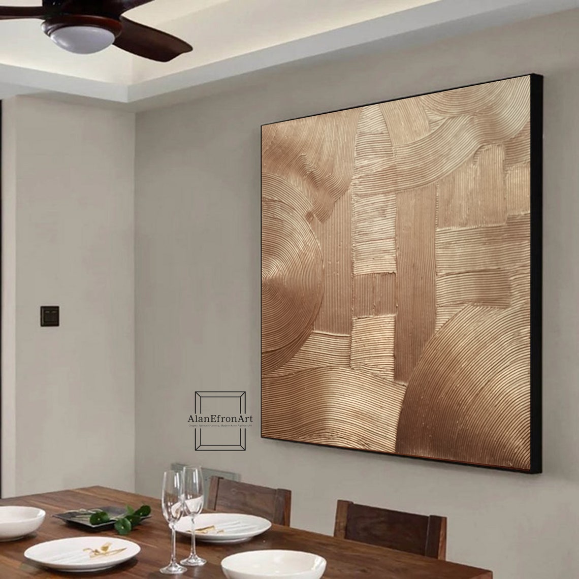 Amber Waves Canvas copper tone textured abstract wall art with curved patterns