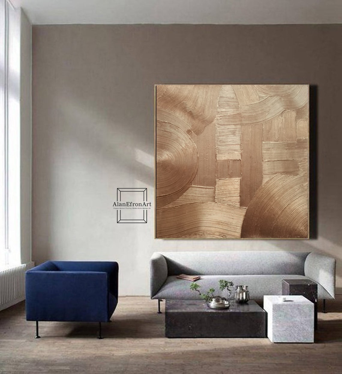 Amber Waves Canvas copper tone textured abstract wall art with curved patterns