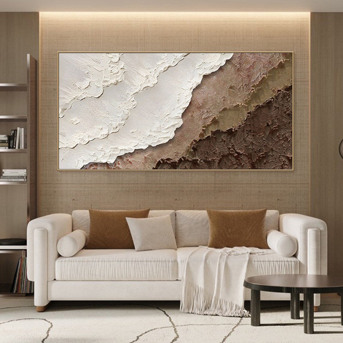 Neutral abstract wall art with organic textures in earthy tones