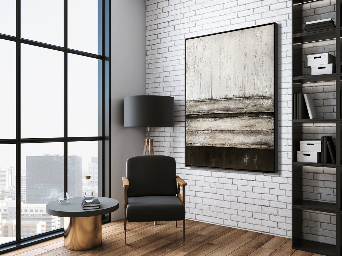 Monochrome Horizons - Textured Earth Toned Wall Art