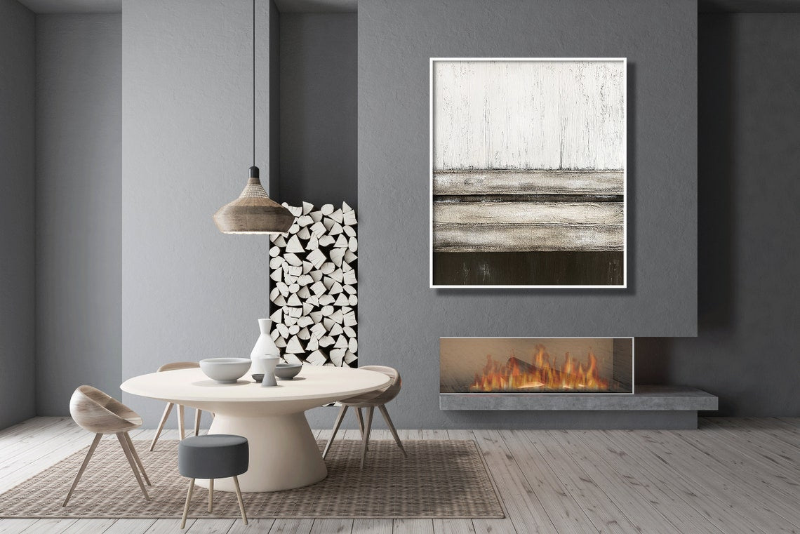 Monochrome Horizons - Textured Earth Toned Wall Art