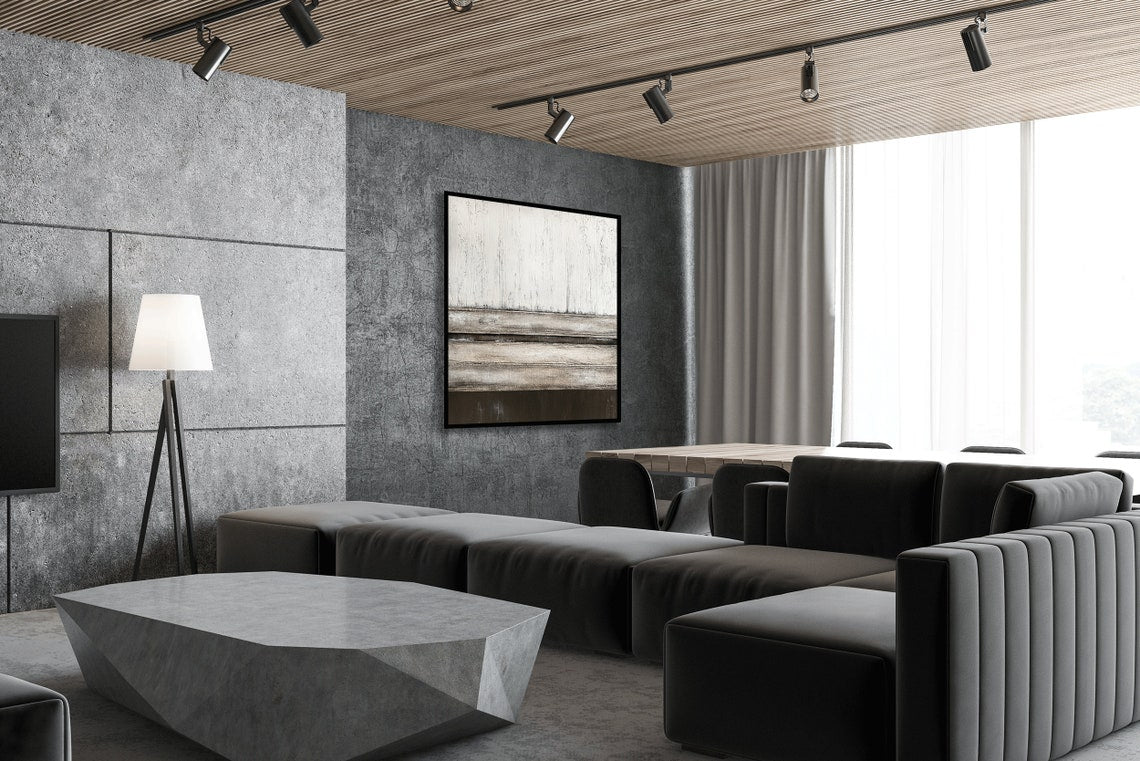 Monochrome Horizons - Textured Earth Toned Wall Art