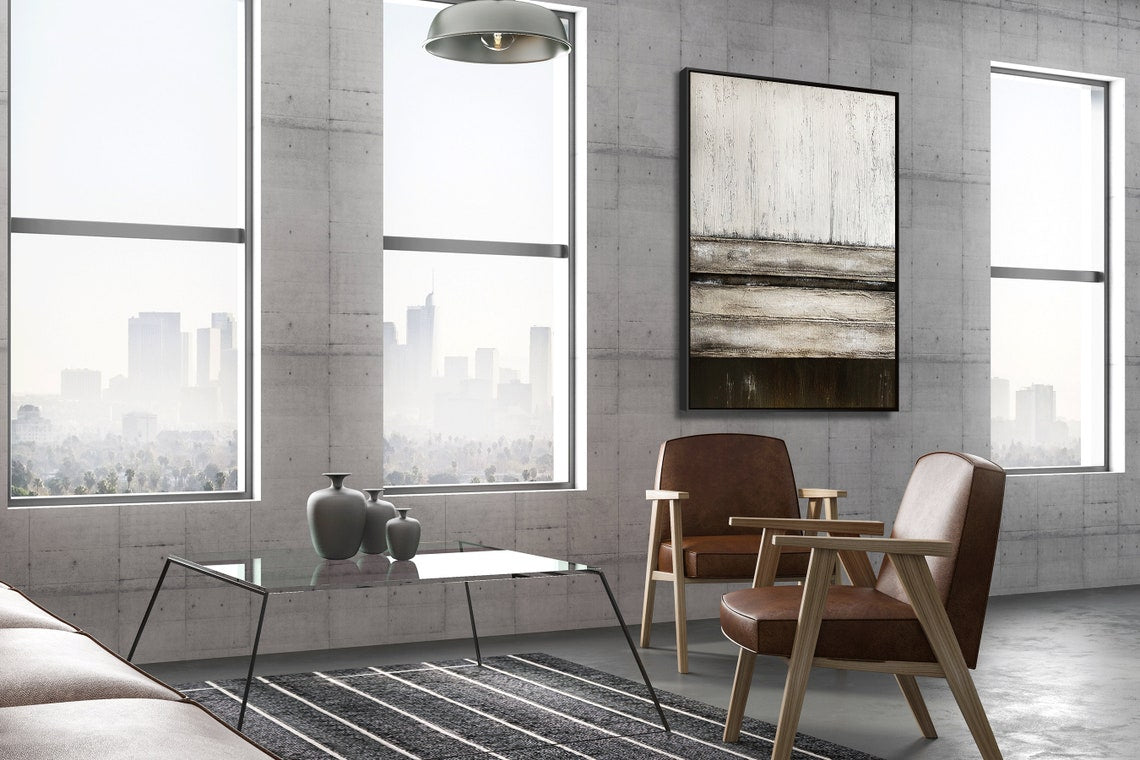 Monochrome Horizons - Textured Earth Toned Wall Art