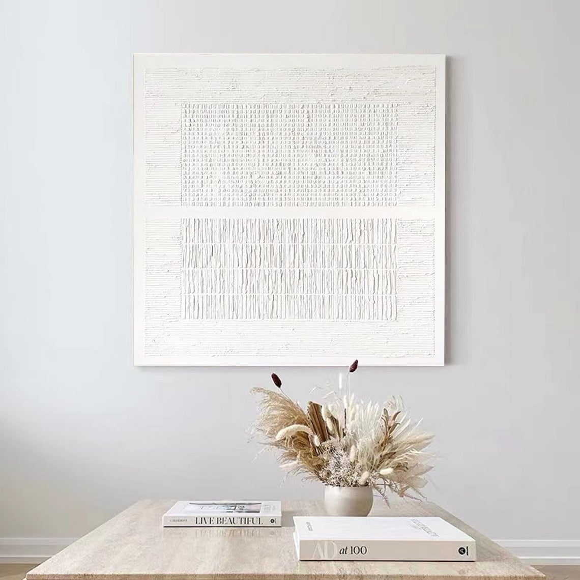 Textured Elegance - Minimalist White Textured Canvas Art