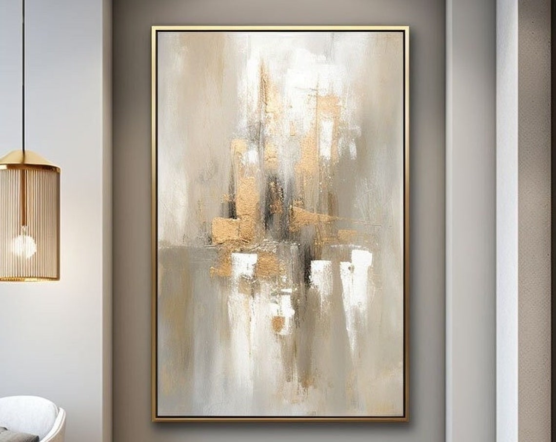 Gold wall art set – abstract textured oil paintings with modern elegance