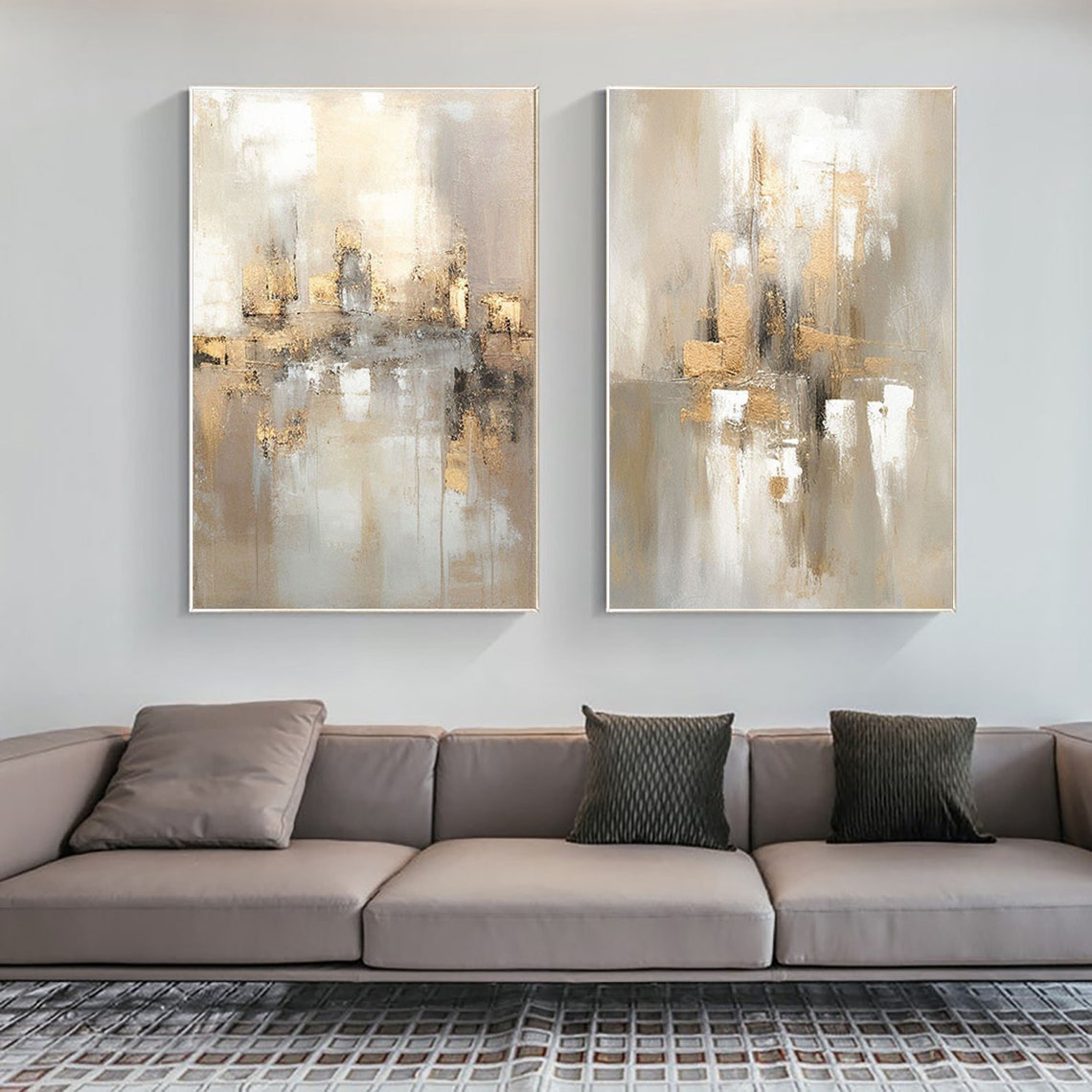Gold wall art set – abstract textured oil paintings with modern elegance