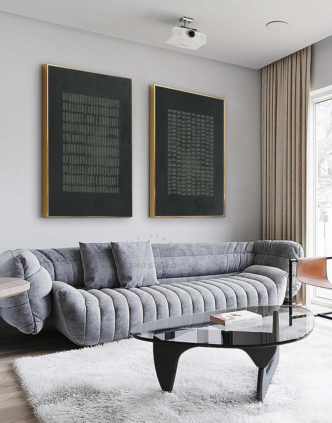 Abstract Gridscape Duo textured wall art in black minimalist style