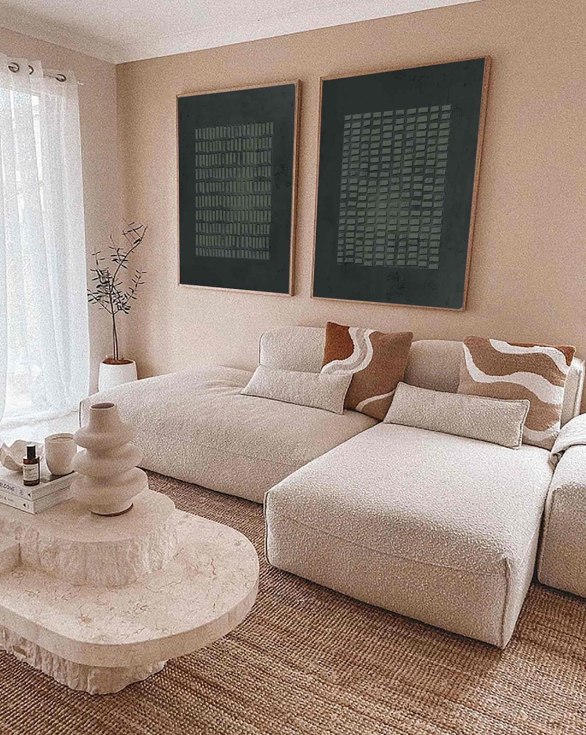 Abstract Gridscape Duo textured wall art in black minimalist style