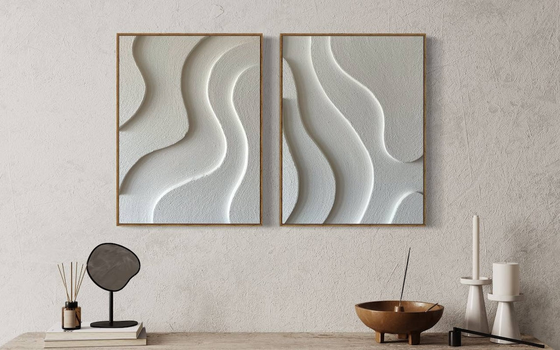 Ebb and Flow Harmony 3D wall art with textured abstract ripple patterns