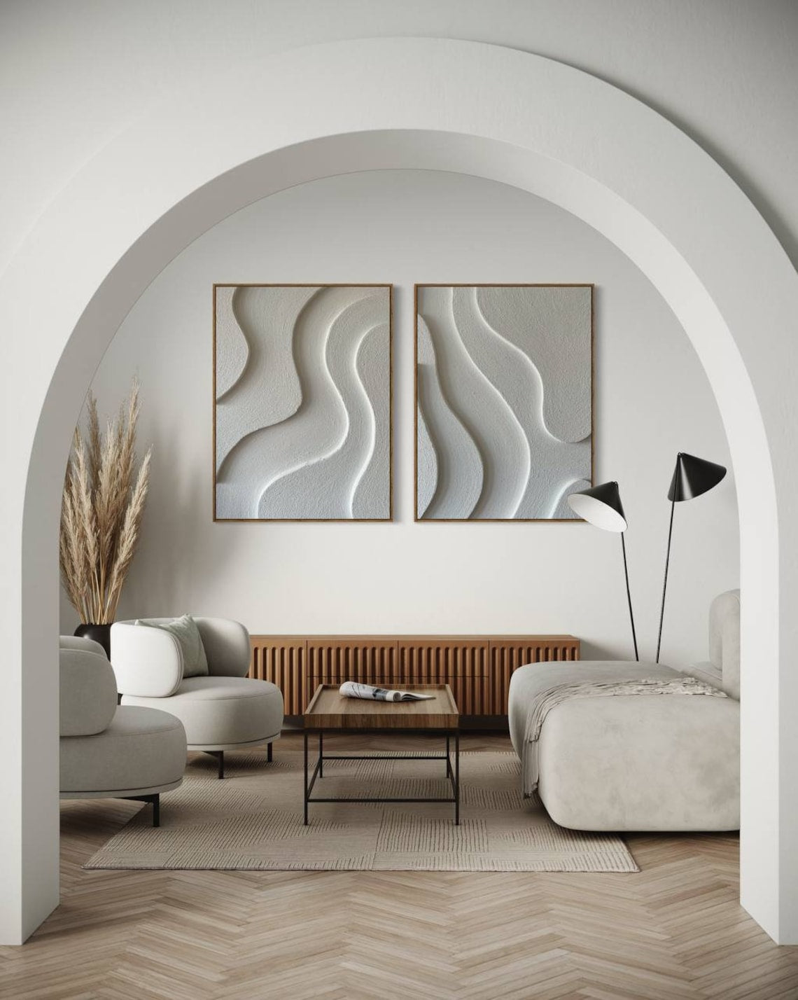 Ebb and Flow Harmony 3D wall art with textured abstract ripple patterns