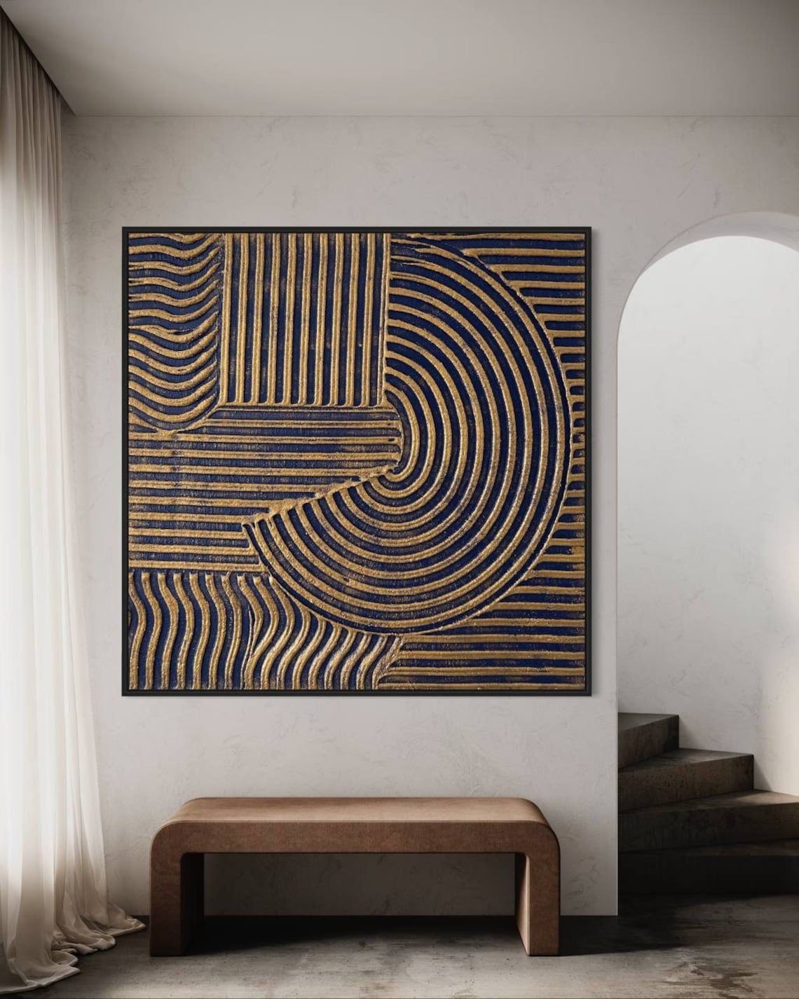 Golden Spirals of Harmony – black and gold canvas wall art with geometric spirals
