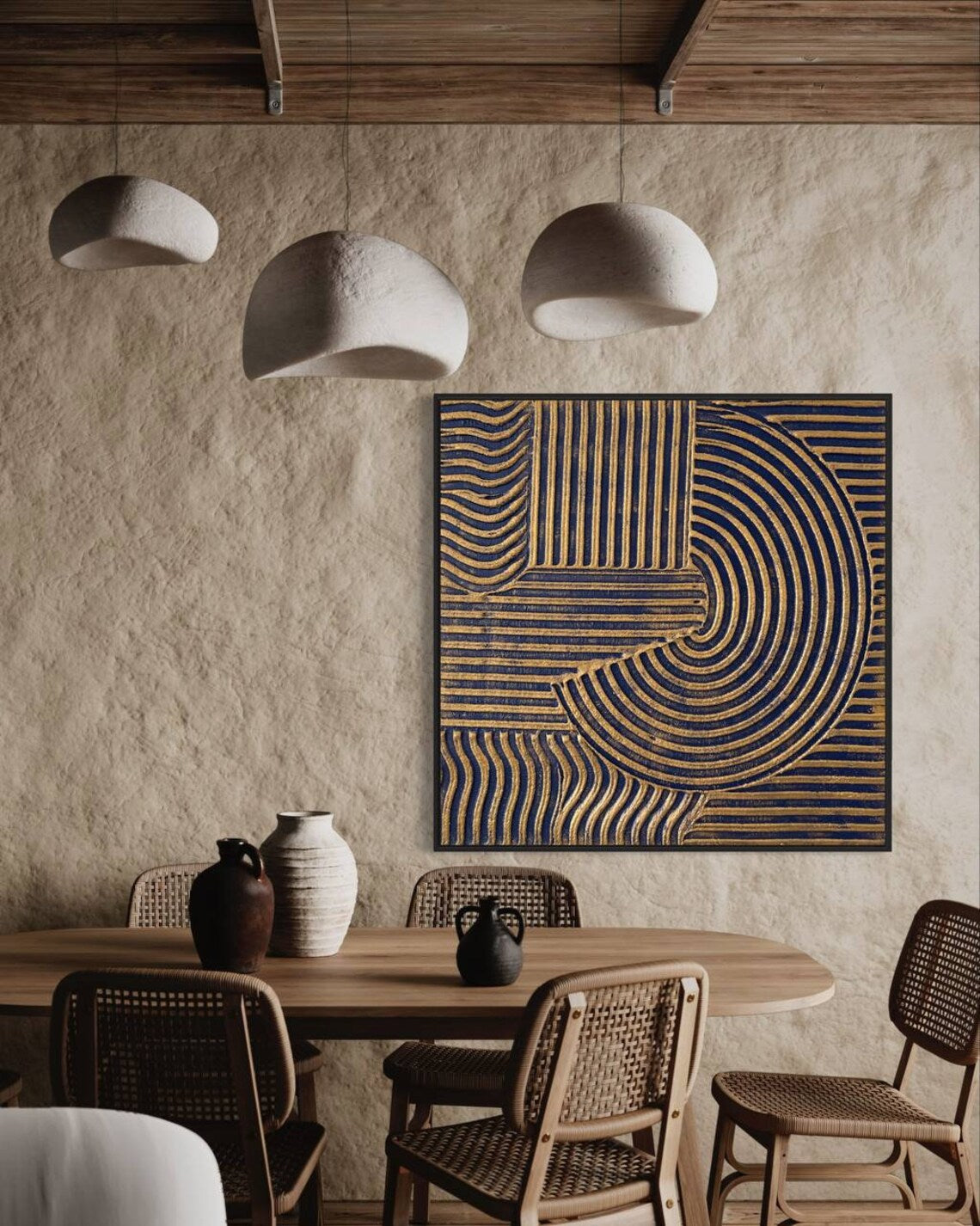 Golden Spirals of Harmony – black and gold canvas wall art with geometric spirals