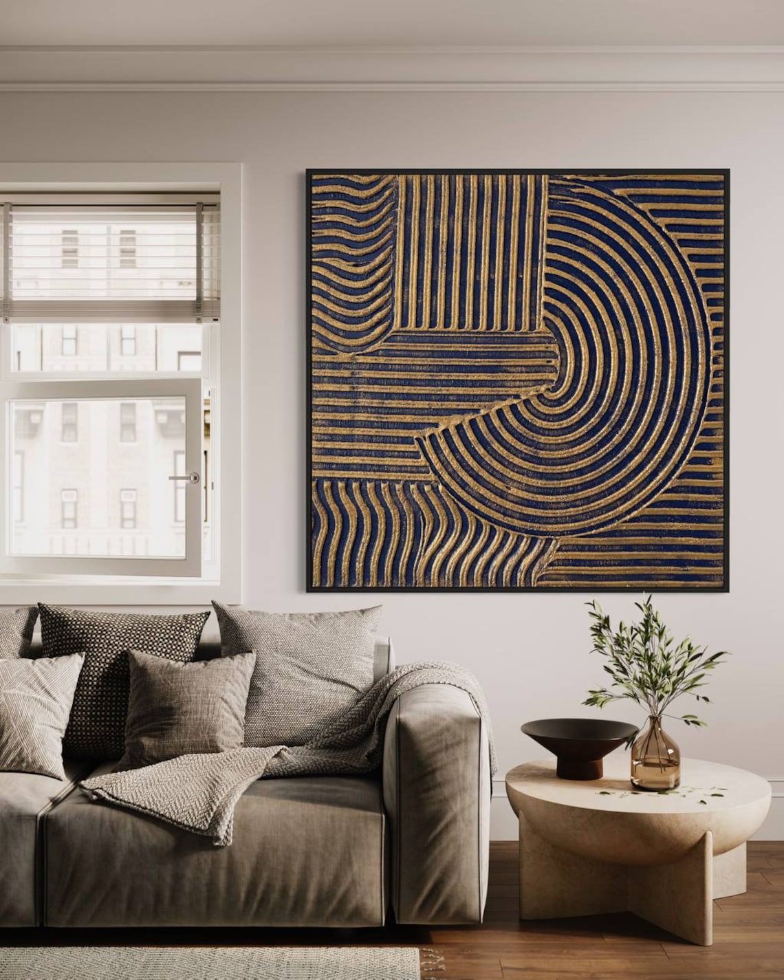 Golden Spirals of Harmony – black and gold canvas wall art with geometric spirals