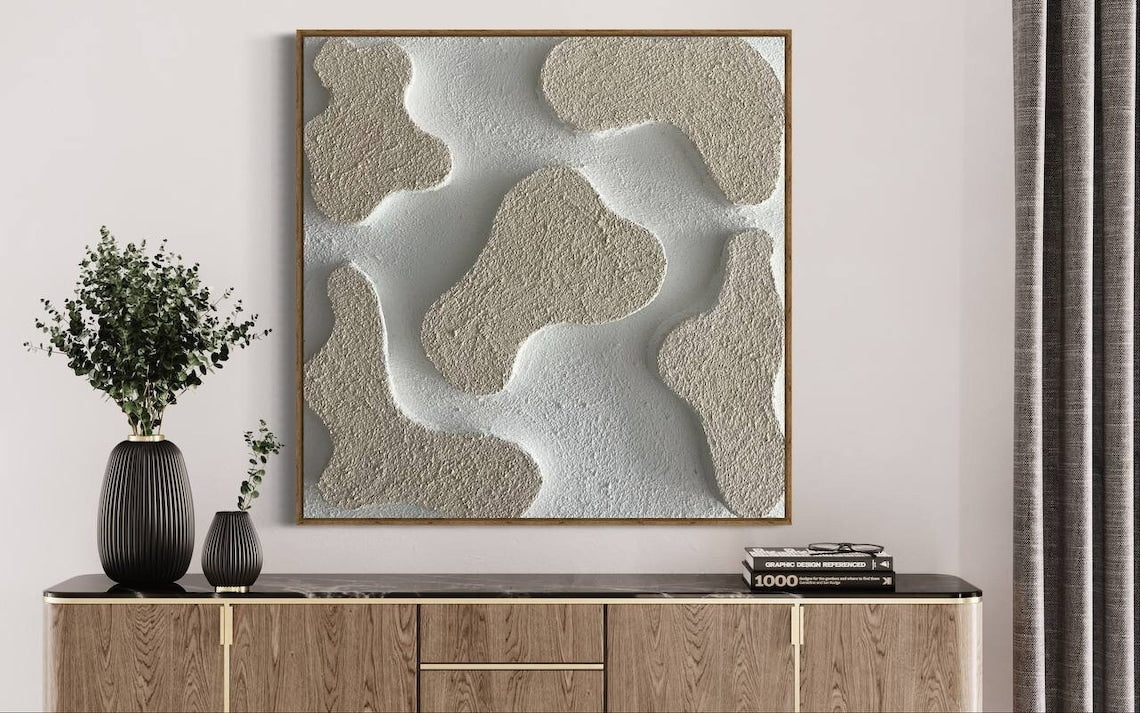 Contours of Serenity – modern abstract art with 3D textured organic shapes