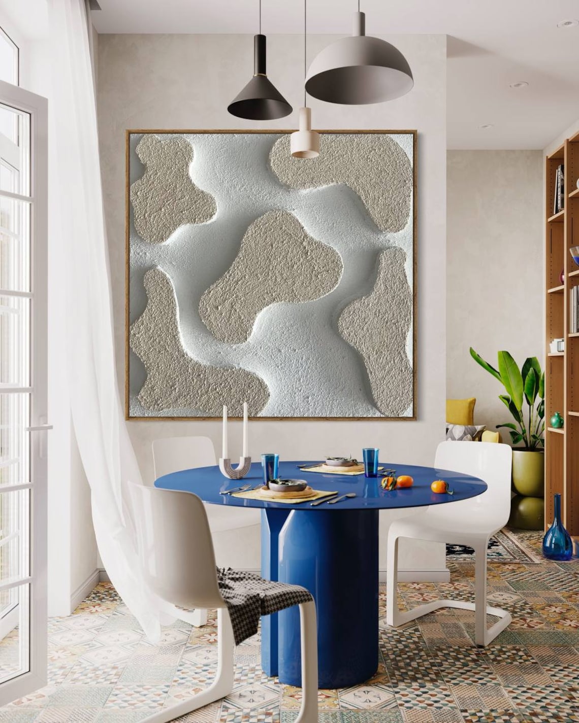 Contours of Serenity – modern abstract art with 3D textured organic shapes