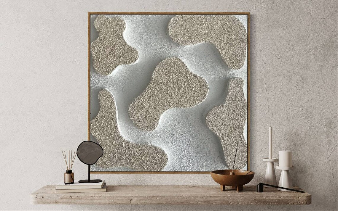 Contours of Serenity – modern abstract art with 3D textured organic shapes