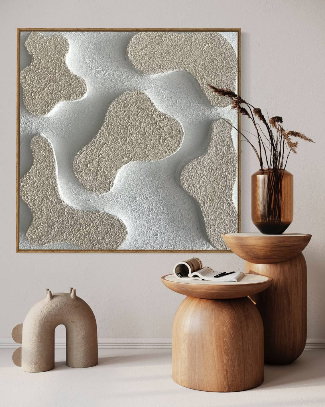 Contours of Serenity – modern abstract art with 3D textured organic shapes
