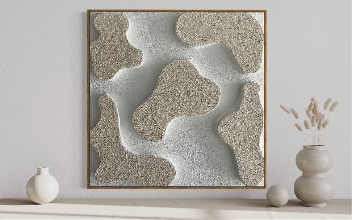 Contours of Serenity – modern abstract art with 3D textured organic shapes