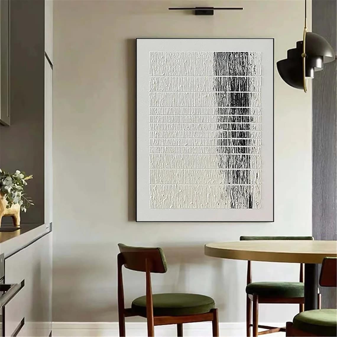 Minimalist black and white textured abstract wall art diptych with thread-like patterns