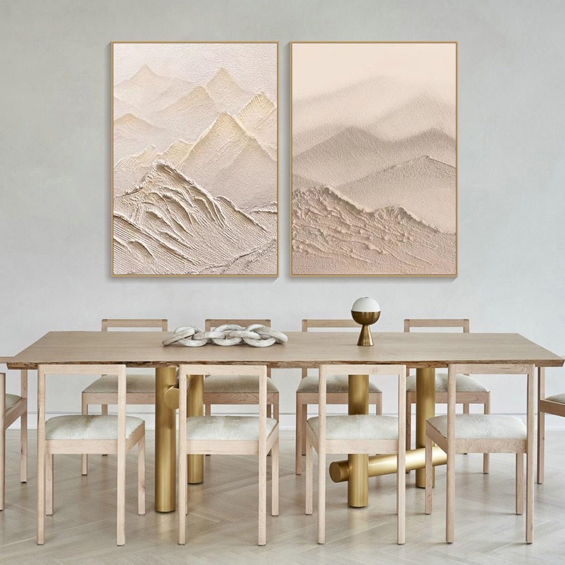 3D textured abstract landscape art diptych with beige and white desert-inspired tones.
