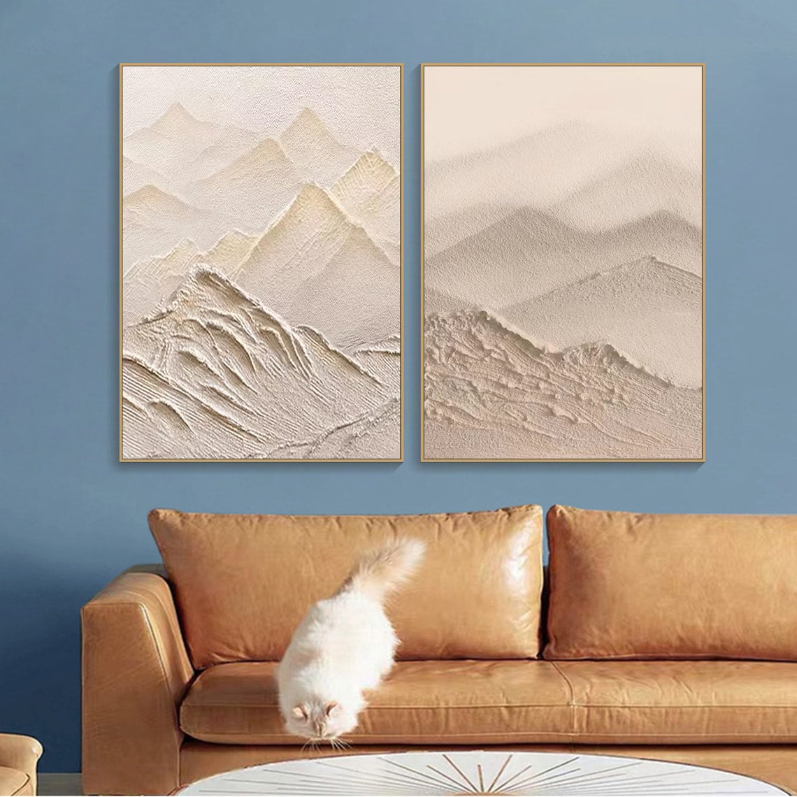 3D textured abstract landscape art diptych with beige and white desert-inspired tones.