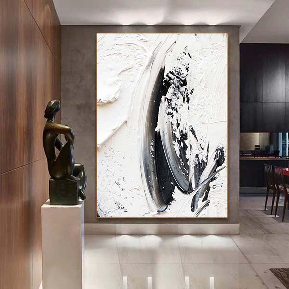 Monochrome Swirl – modern abstract wall decor in black and white texture