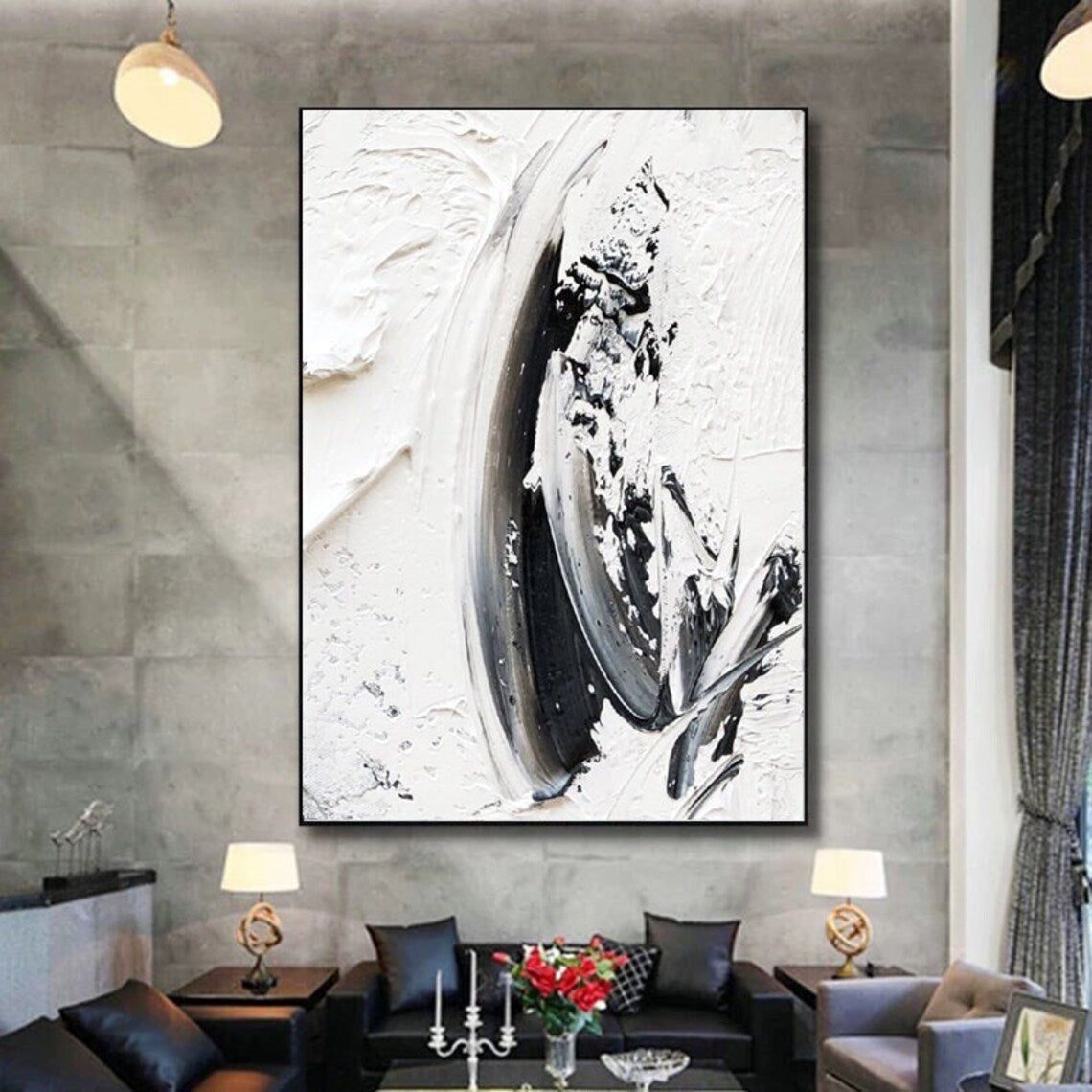 Monochrome Swirl – modern abstract wall decor in black and white texture