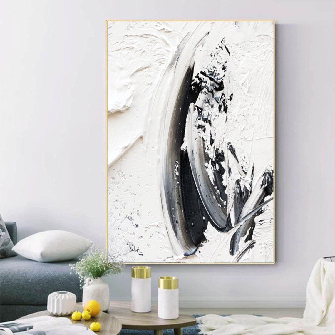 Monochrome Swirl – modern abstract wall decor in black and white texture