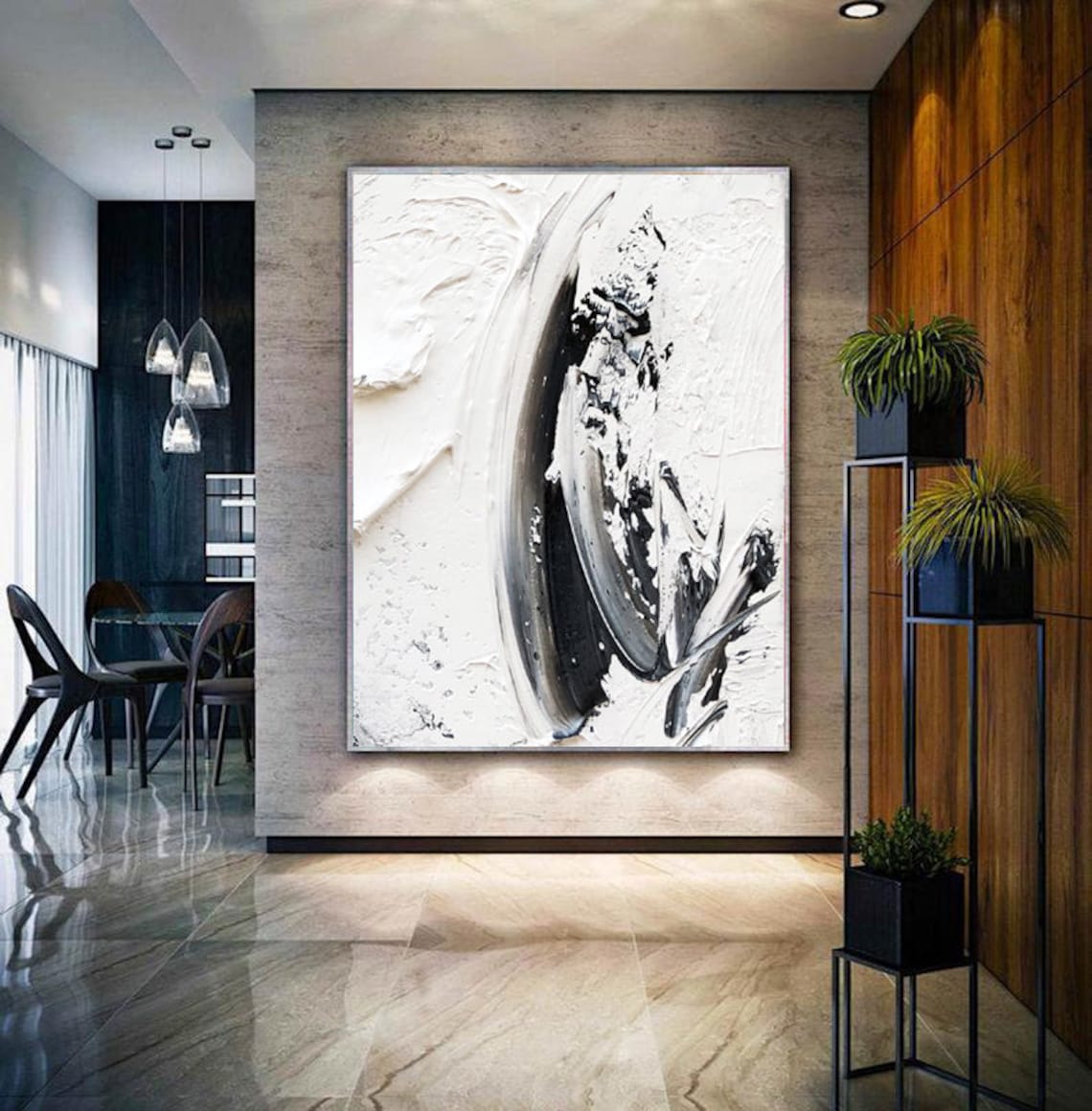 Monochrome Swirl – modern abstract wall decor in black and white texture