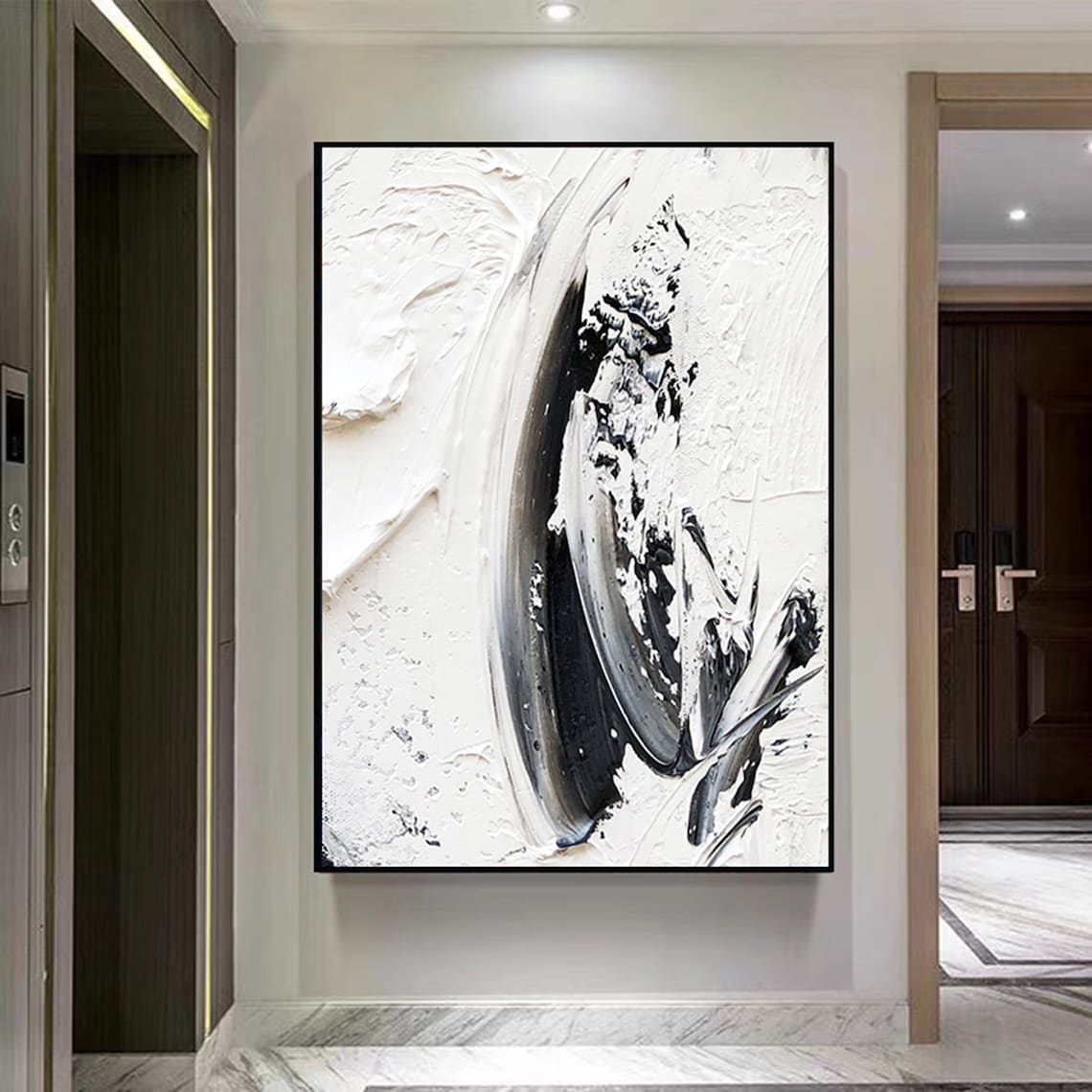 Monochrome Swirl – modern abstract wall decor in black and white texture