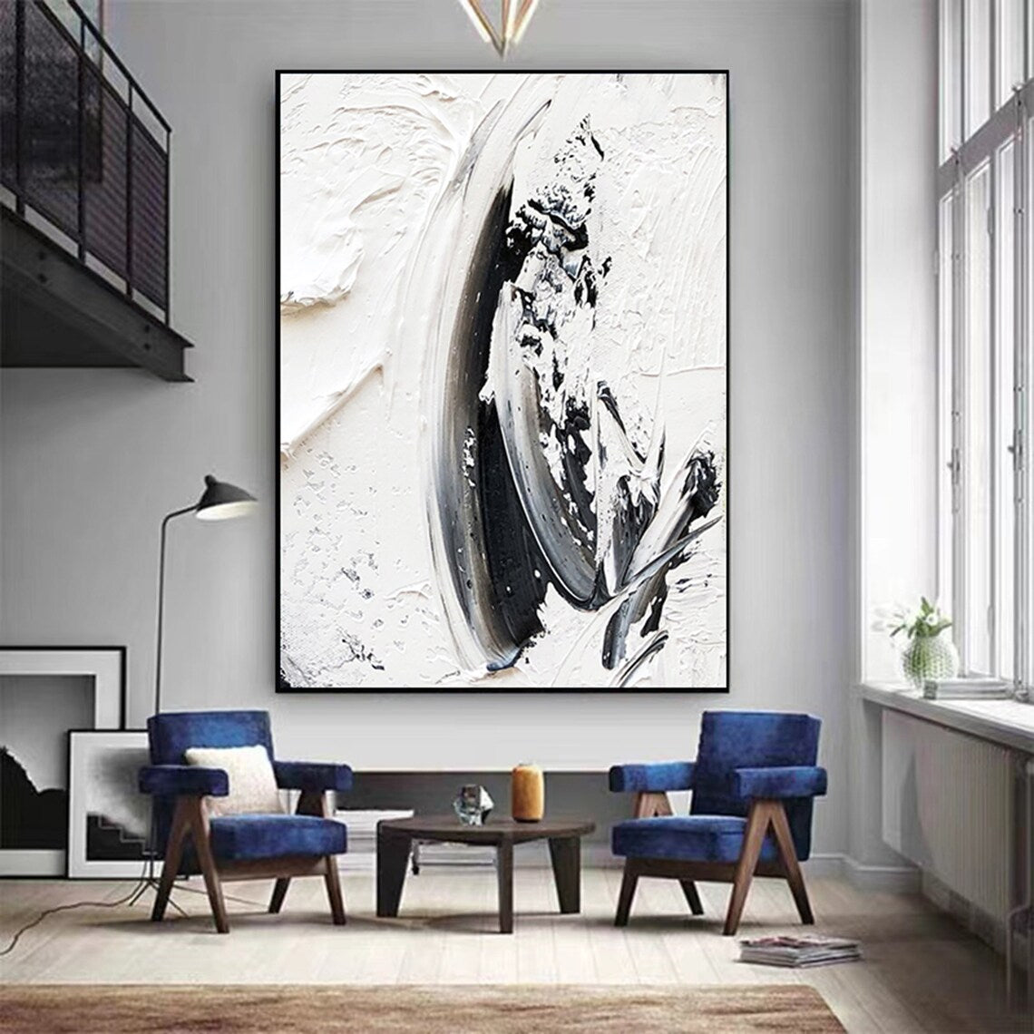 Monochrome Swirl – modern abstract wall decor in black and white texture