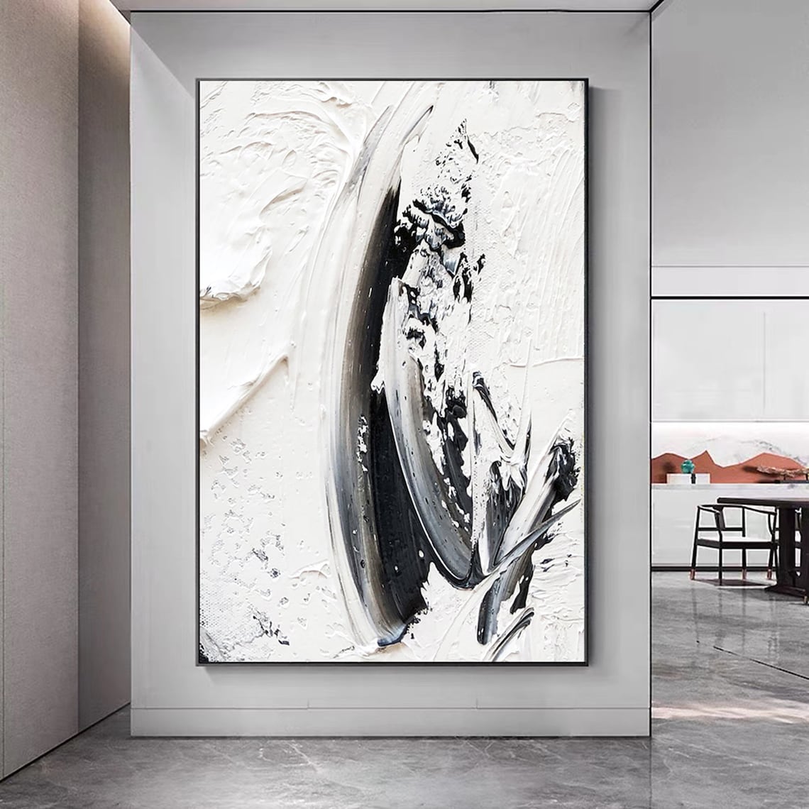 Monochrome Swirl – modern abstract wall decor in black and white texture