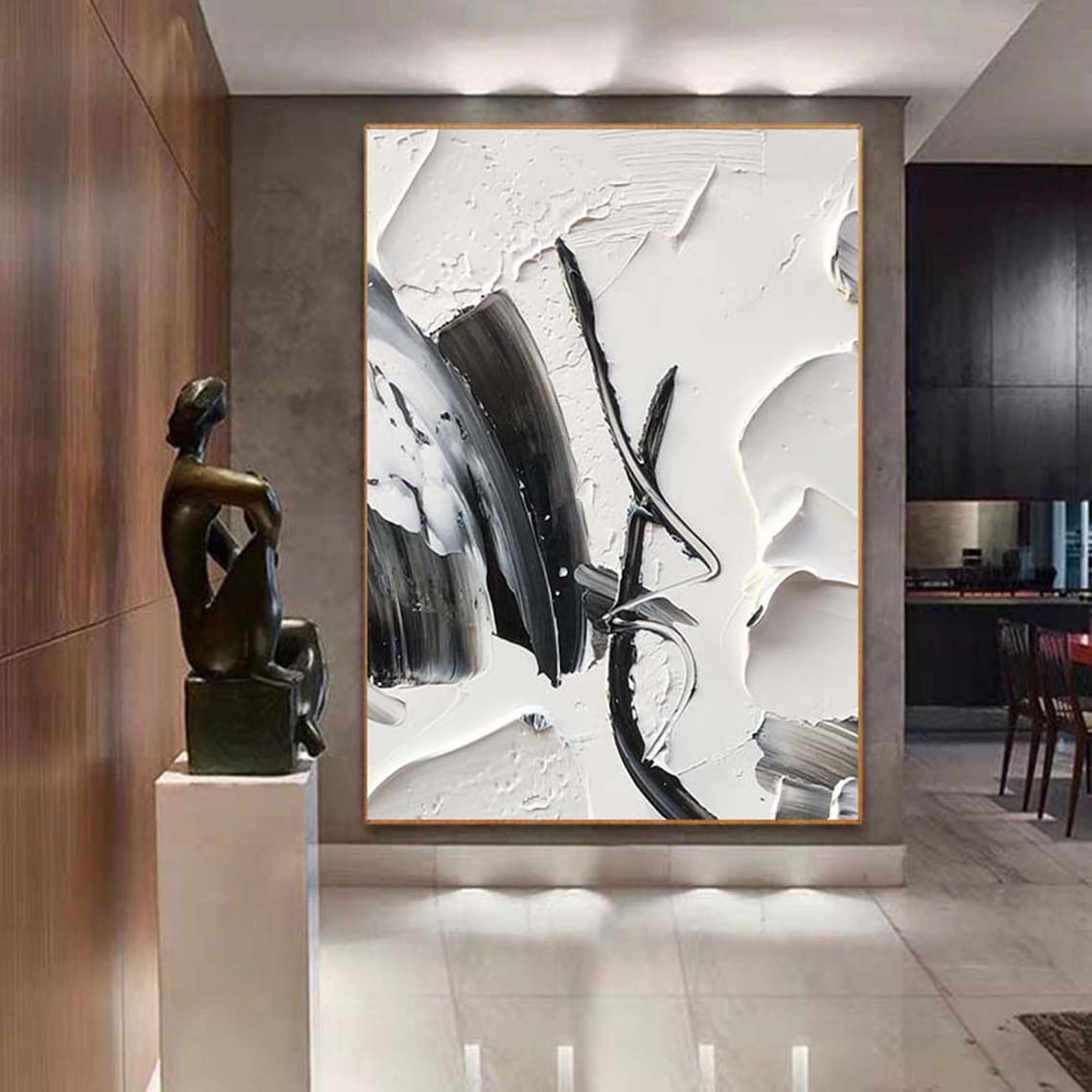 Black and white abstract painting with textured impasto strokes – Elegance in Contrast
