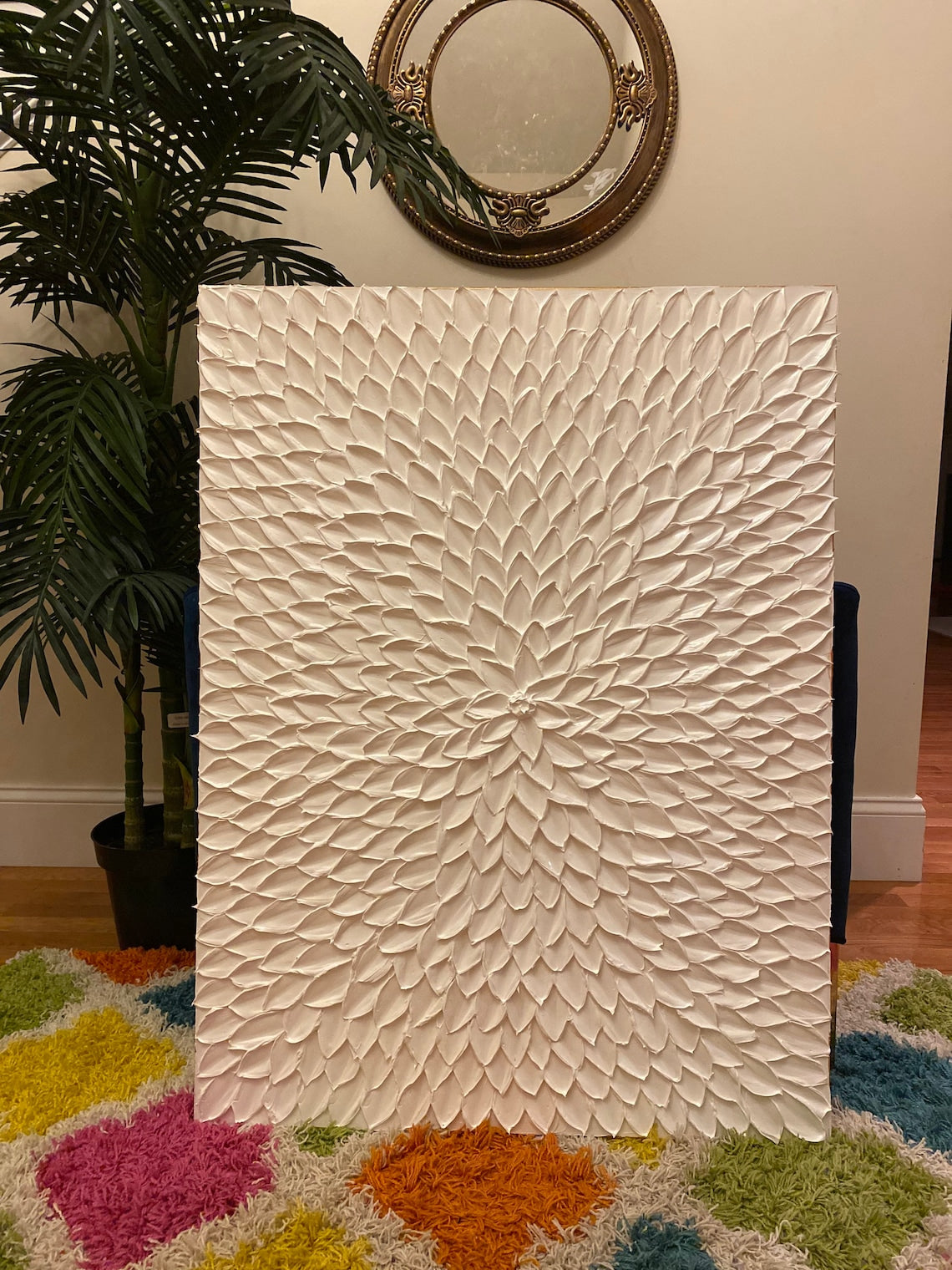 Ethereal Feather Bloom – abstract floral wall art with textured ivory petals