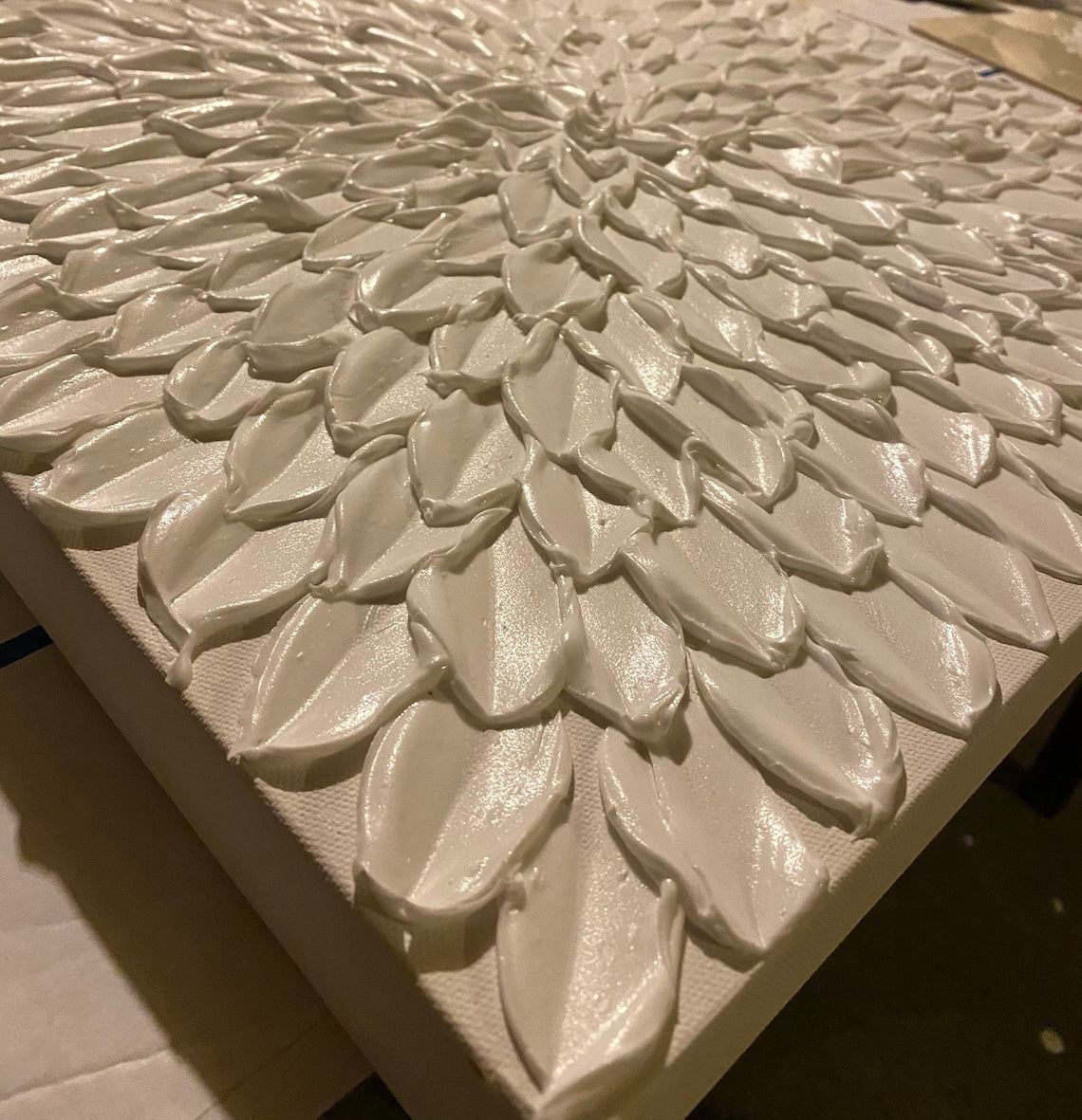 Ethereal Feather Bloom – abstract floral wall art with textured ivory petals