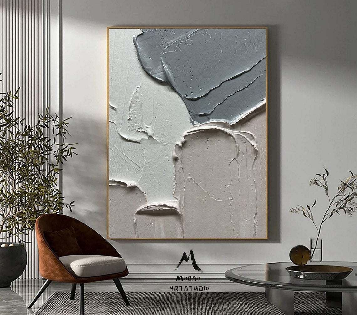 Monochrome Elegance – minimalist abstract wall art with textured gray and white strokes