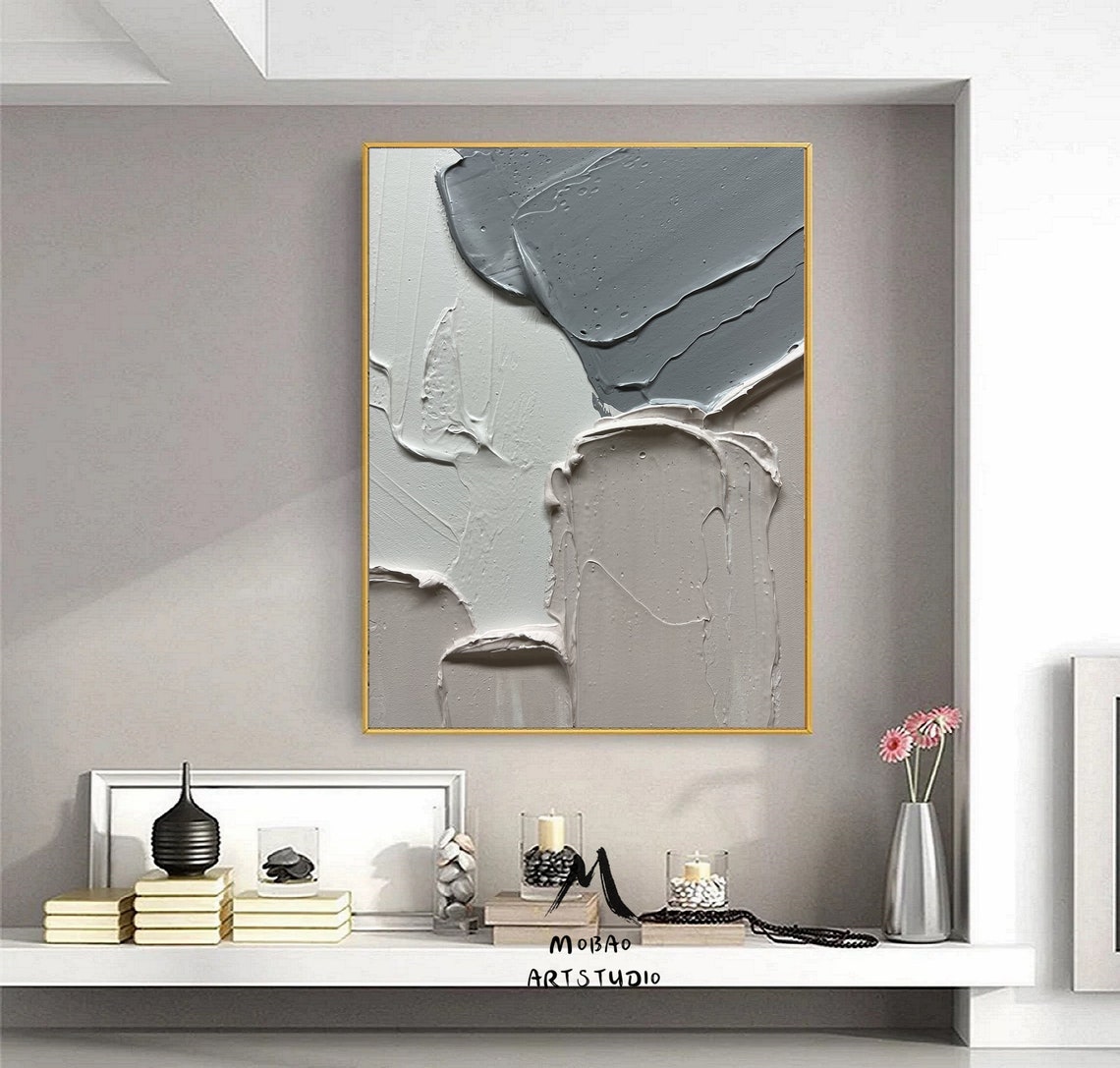 Monochrome Elegance – minimalist abstract wall art with textured gray and white strokes