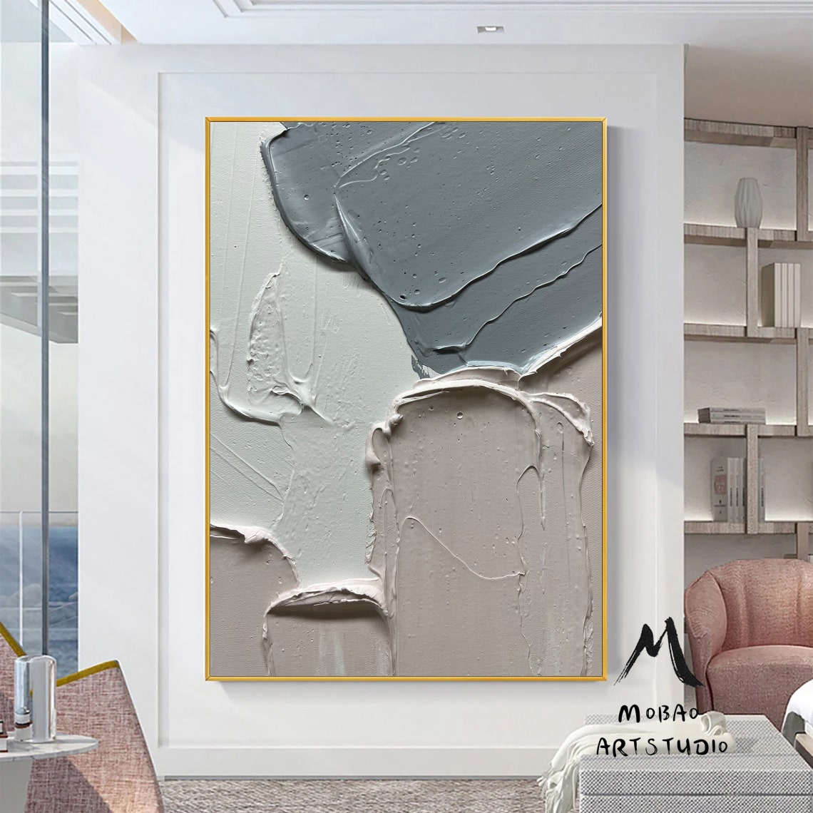 Monochrome Elegance – minimalist abstract wall art with textured gray and white strokes
