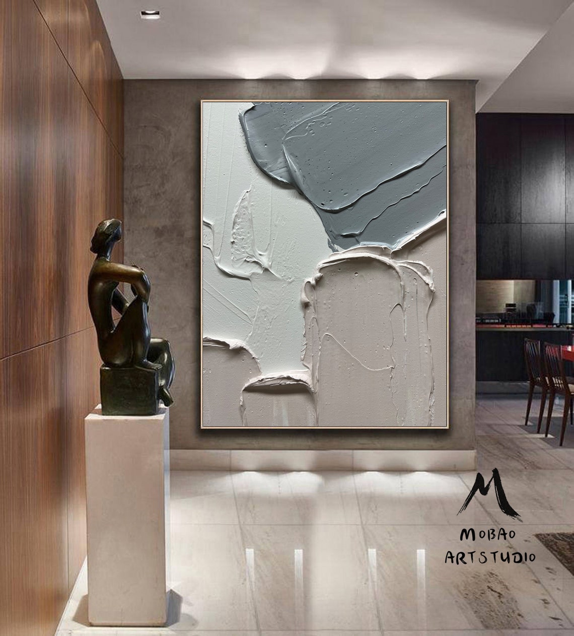 Monochrome Elegance – minimalist abstract wall art with textured gray and white strokes