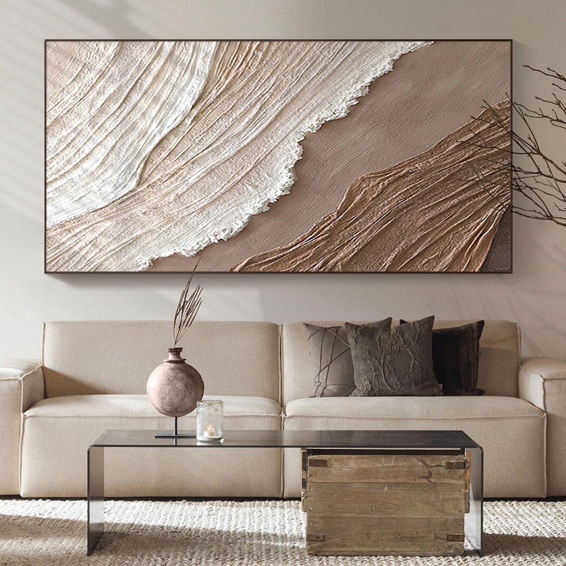 Earthen Waves Elegance – Hand-Painted Textured Canvas Art
