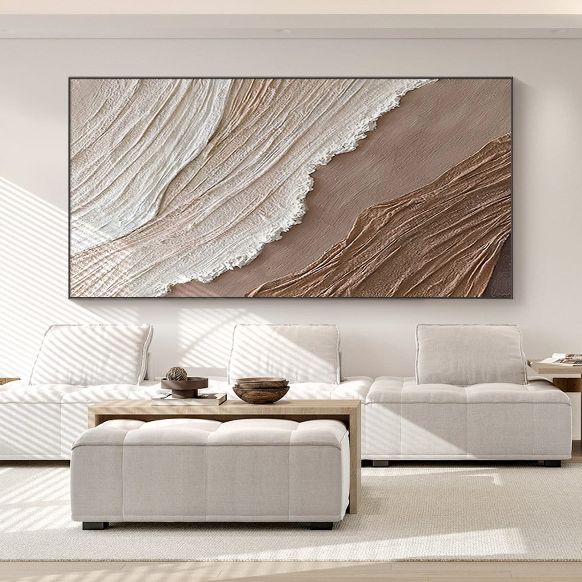 Earthen Waves Elegance – Hand-Painted Textured Canvas Art