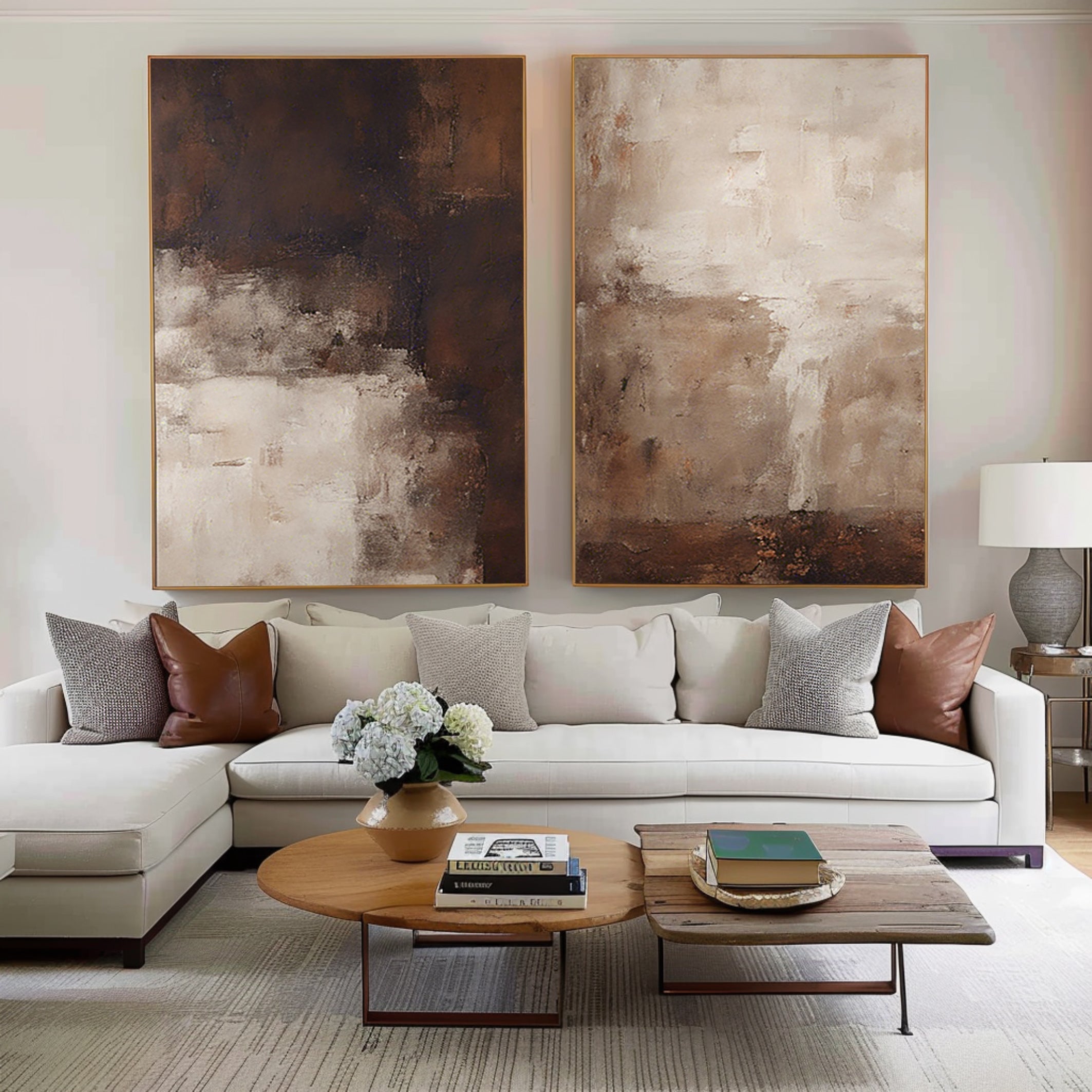 Beige & Brown Minimalist Painting with abstract textures and warm tones.