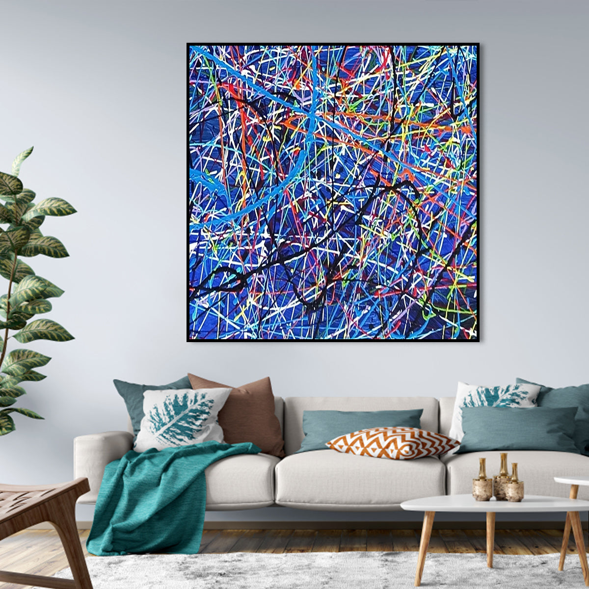 A Journey in Time – colorful abstract wall art with vibrant intersecting lines