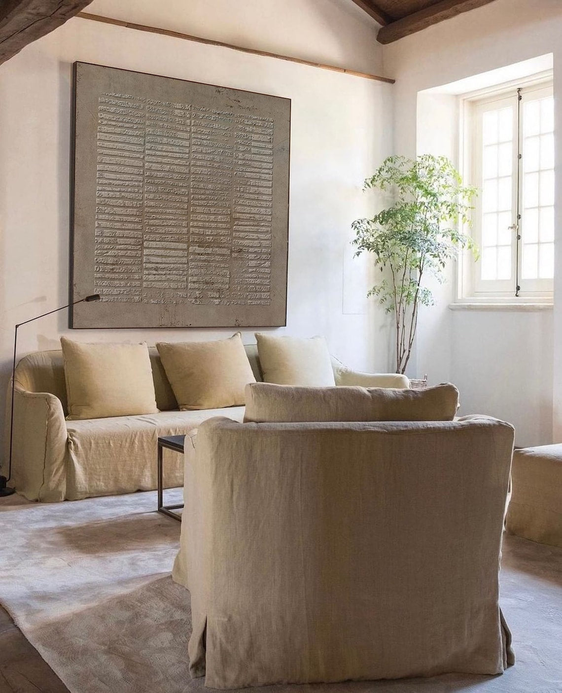 Enigmatic Script - Abstract Grid Textured Canvas