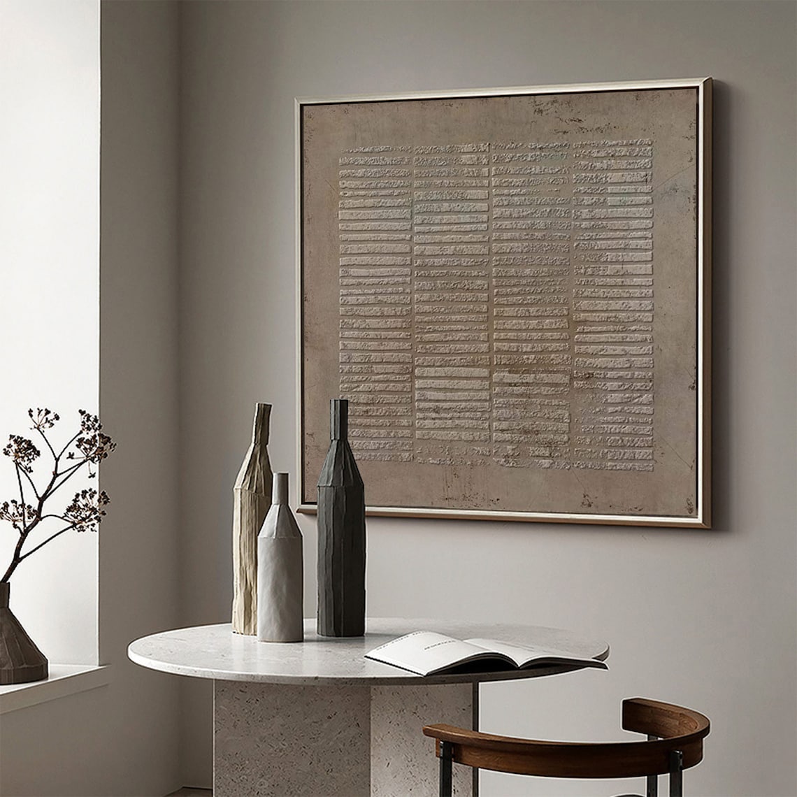 Enigmatic Script - Abstract Grid Textured Canvas